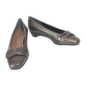 Mark Lemp Walking Cradles Low Wedge Heel Sz 6M Bronze Brown Metallic Career Shoe